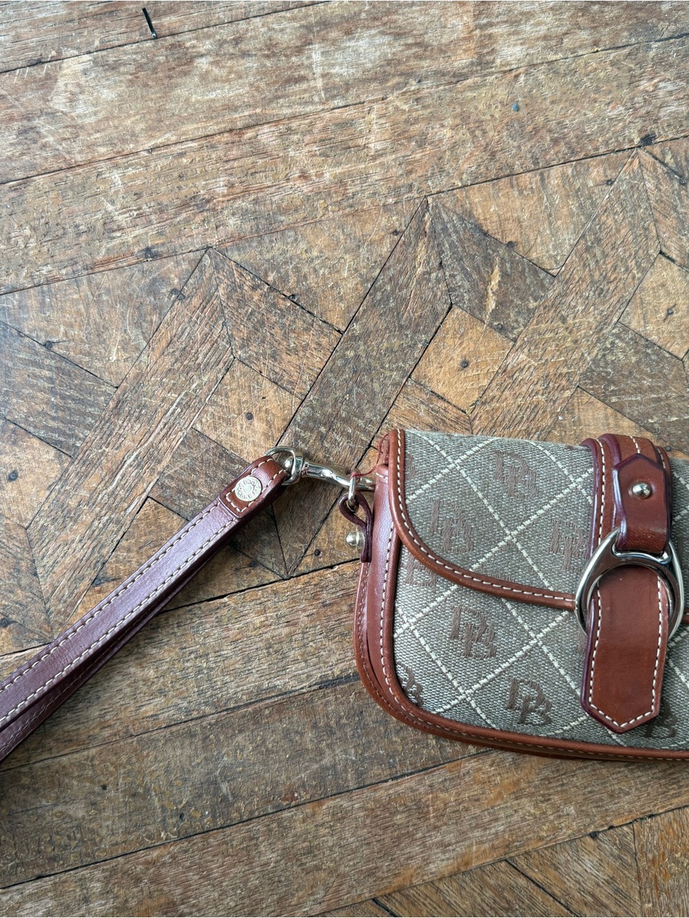 Dooney & Bourke Tan and Brown Mini Wristlet Wallet